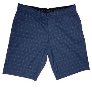 Hang Ten Mood Indigo Plaid Stretch Comfort Waist Walking Chino Shorts 36 Blue